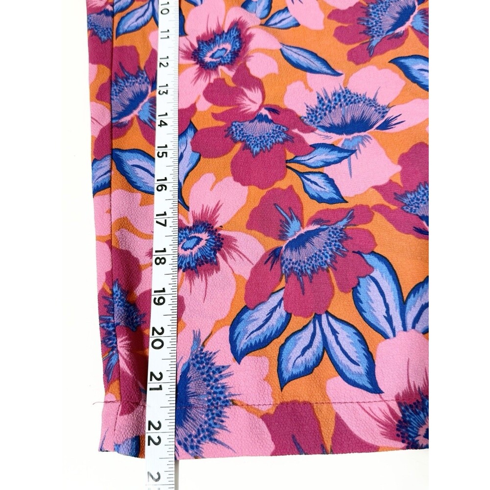 Rose + Olive Floral Wide Leg Cropped Pants Size 2X Pull On Pink Orange Blue - Picture 11 of 12